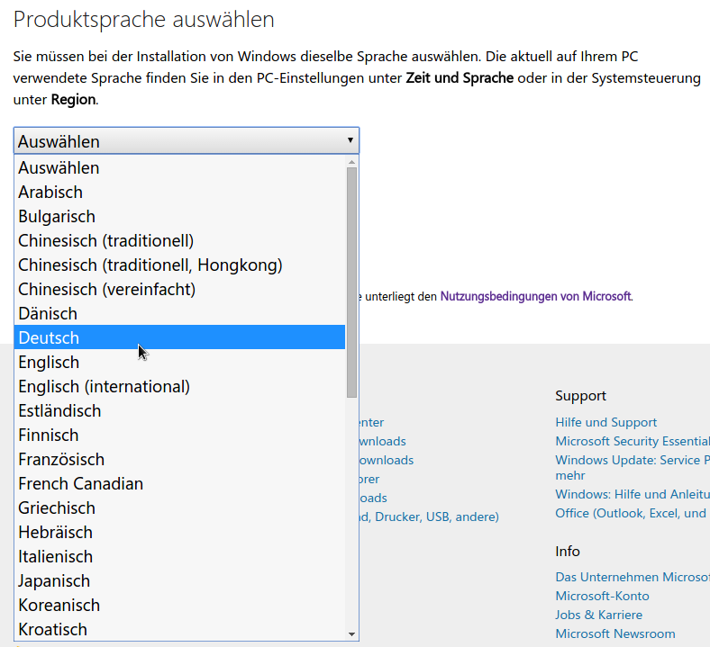 Windows 10: Sprachwahl