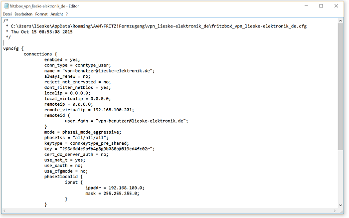 Geöffnete Knofigurationsdatei im Explorer