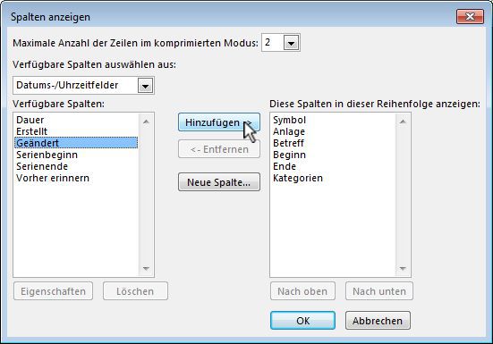 Spalte 'Geändert' hinzufügen