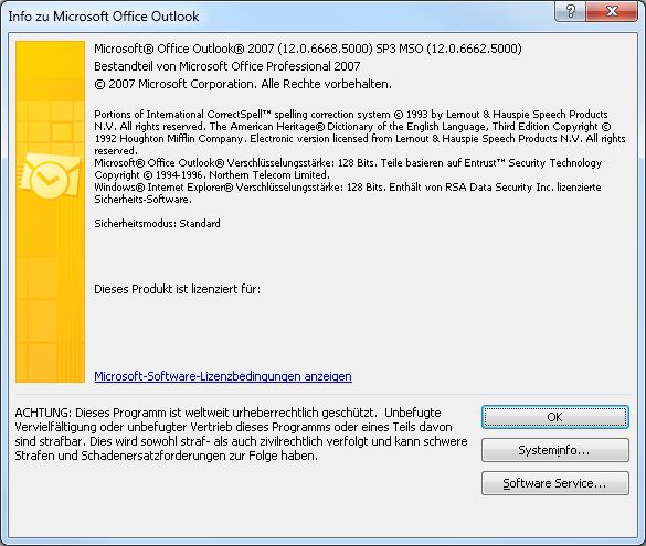 Outlook Versionsinformation