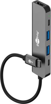 Goobay Slim 5-Port USB-Hub mit HDMI™, 5 Gbit/s, grau, 0.1