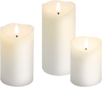 Goobay 3er-Set LED-Echtwachskerzen, weiß, 3 Stk. im Karto