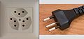 Stecker Typ J SEV 1011 mit drei Stiften in Linie &mdash; Schweizer Netzstandard