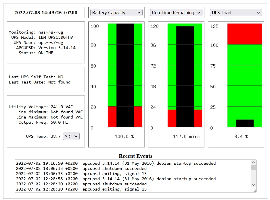 Webinterface einer Line-Interactive-USV: Statusanzeige &uuml;ber Browser