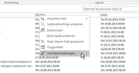 Outlook - Kontextmenü