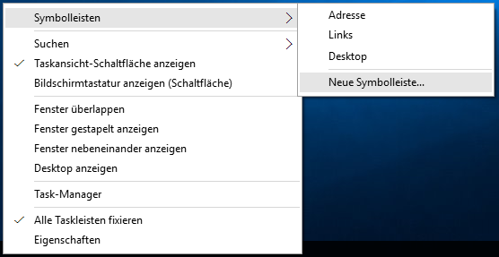 Hinzufügen der Schnellstartleiste